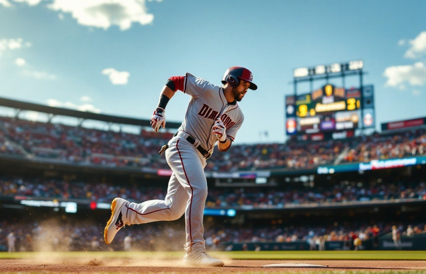 A baseball player rounding the bases