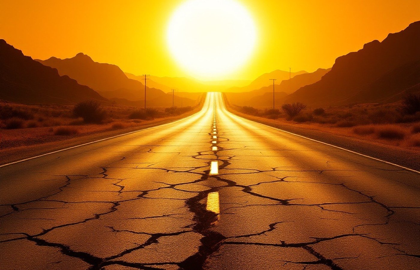 Heat haze shimmering over an empty Phoenix highway under a blazing sun