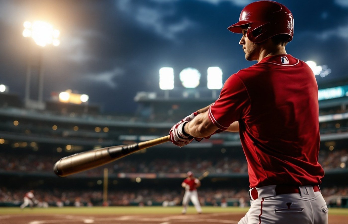 A baseball slugger mid-swing