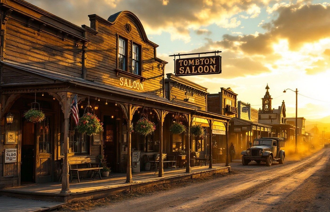 An Old West saloon on a dusty street