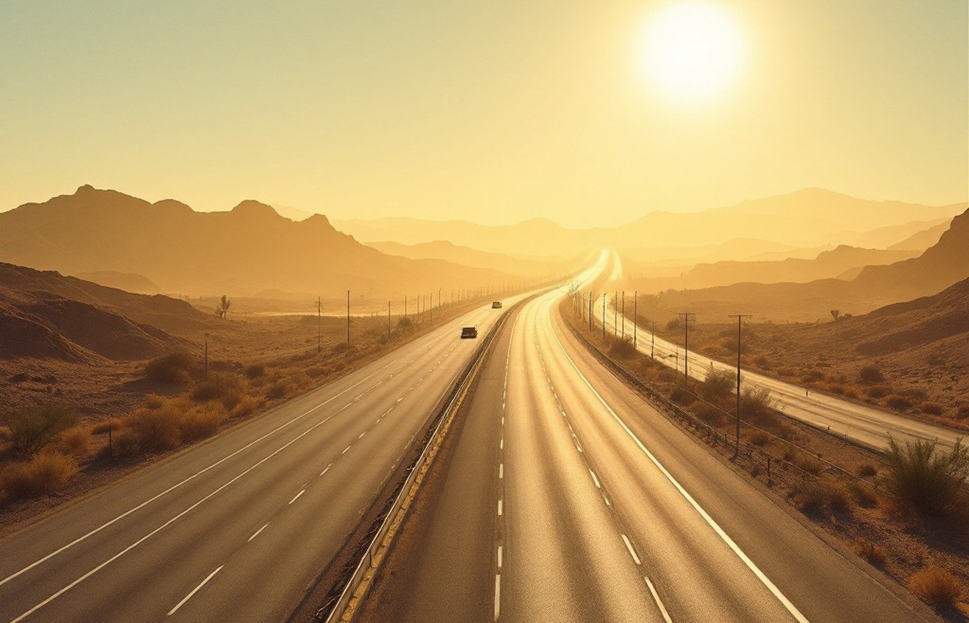 Heat haze over an empty highway