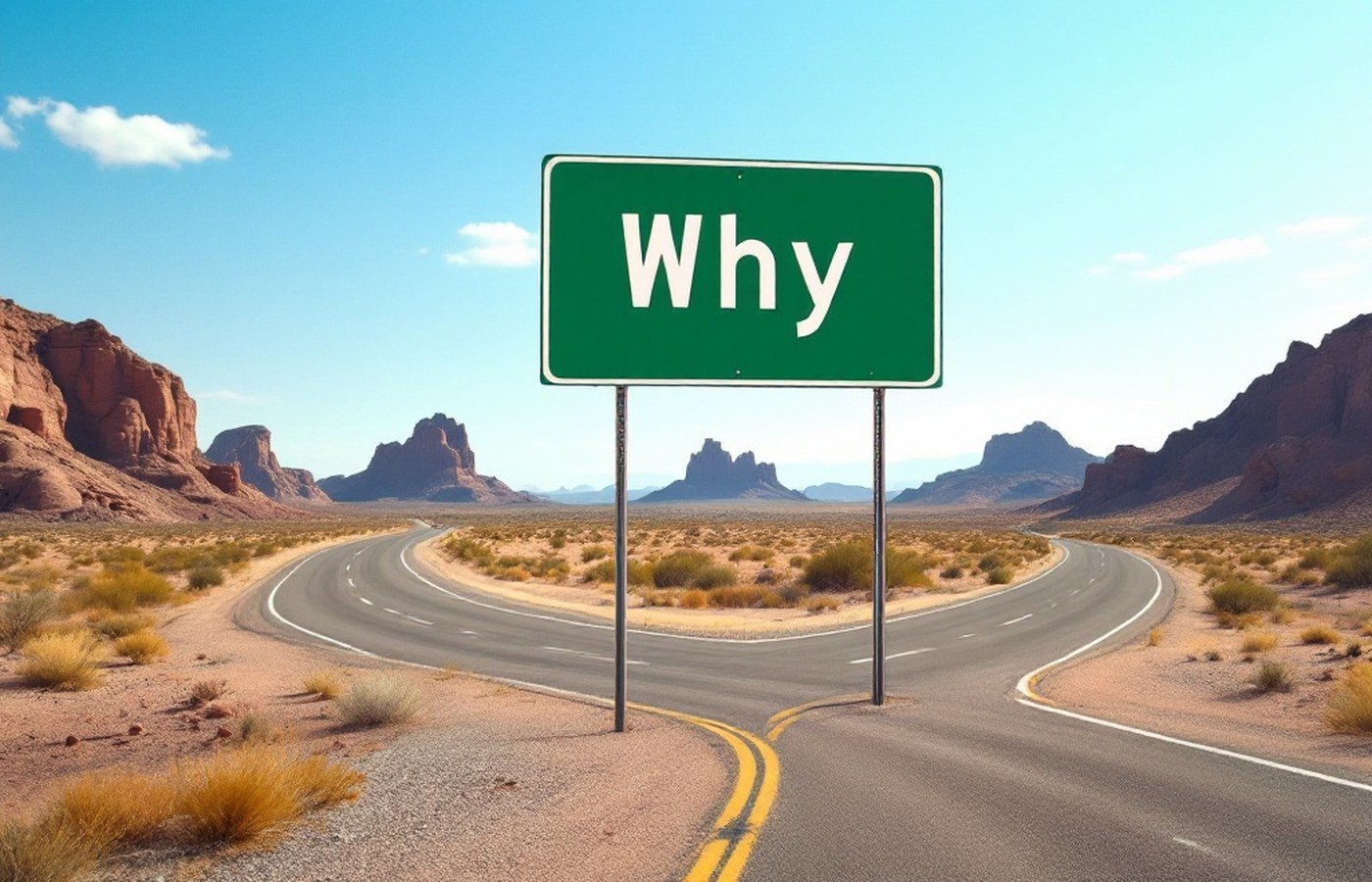 A road sign for the town of Why, Arizona