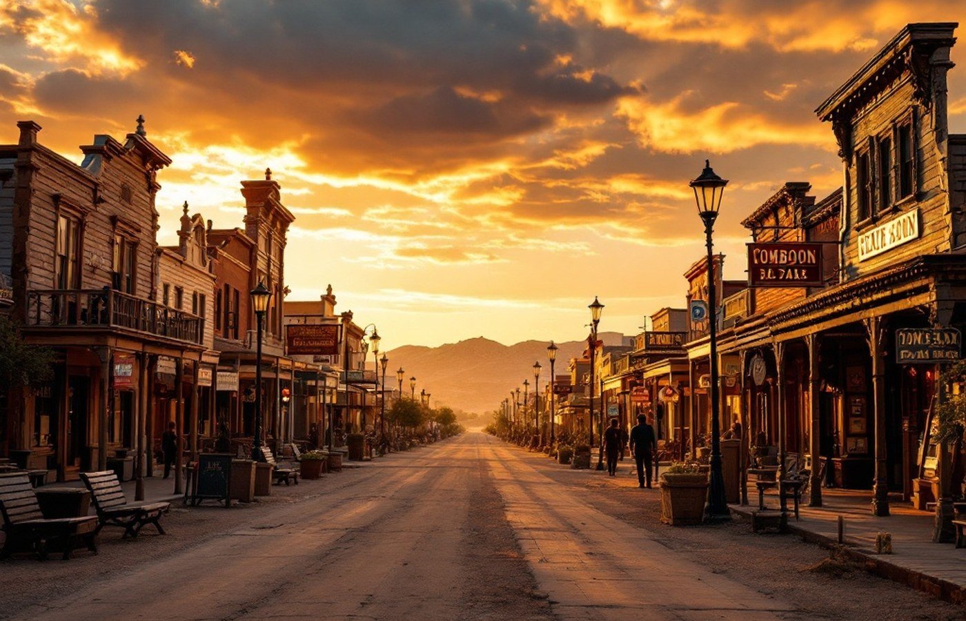 A historic saloon on a dusty Old West main street in Tombstone