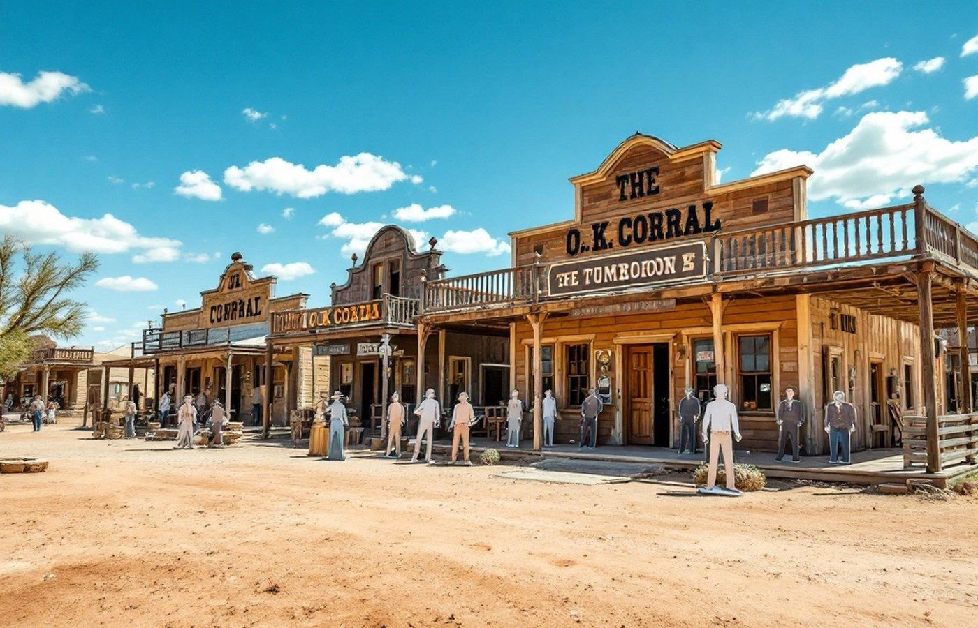 The O.K. Corral gunfight site with cutout figures of gunfighters