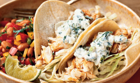 Fish Tacos with lime cilantro crema - Savory!